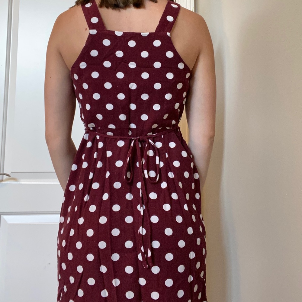 Red & White Polka Dot Dress with Slit & buttons - Picture 7 of 8